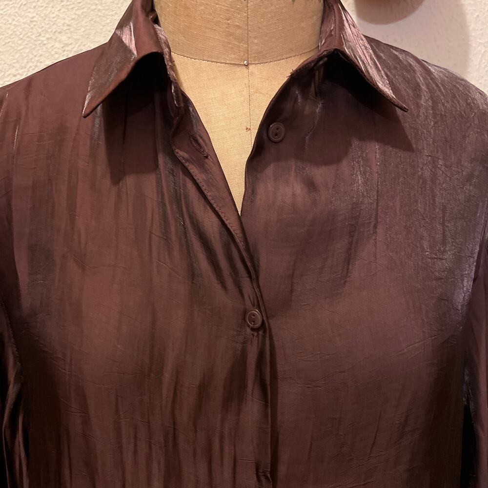 ASOS DESIGN Oversized Metallic Shirt Chocolate Size 4 - Picture 3 of 16